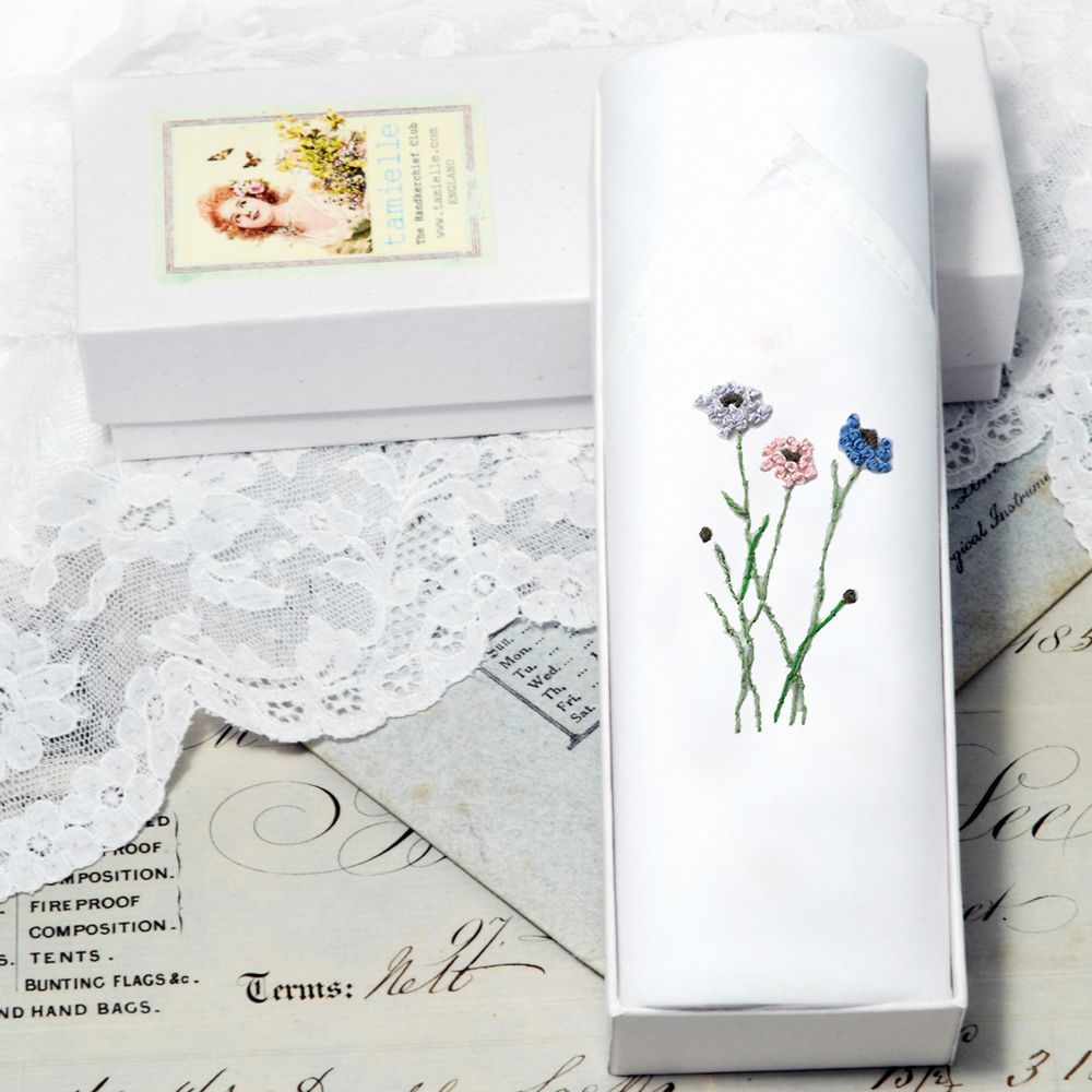 Scarves - Hand-embroidered handkerchief for women - Box of one - TAMIELLE HANDKERCHIEFS