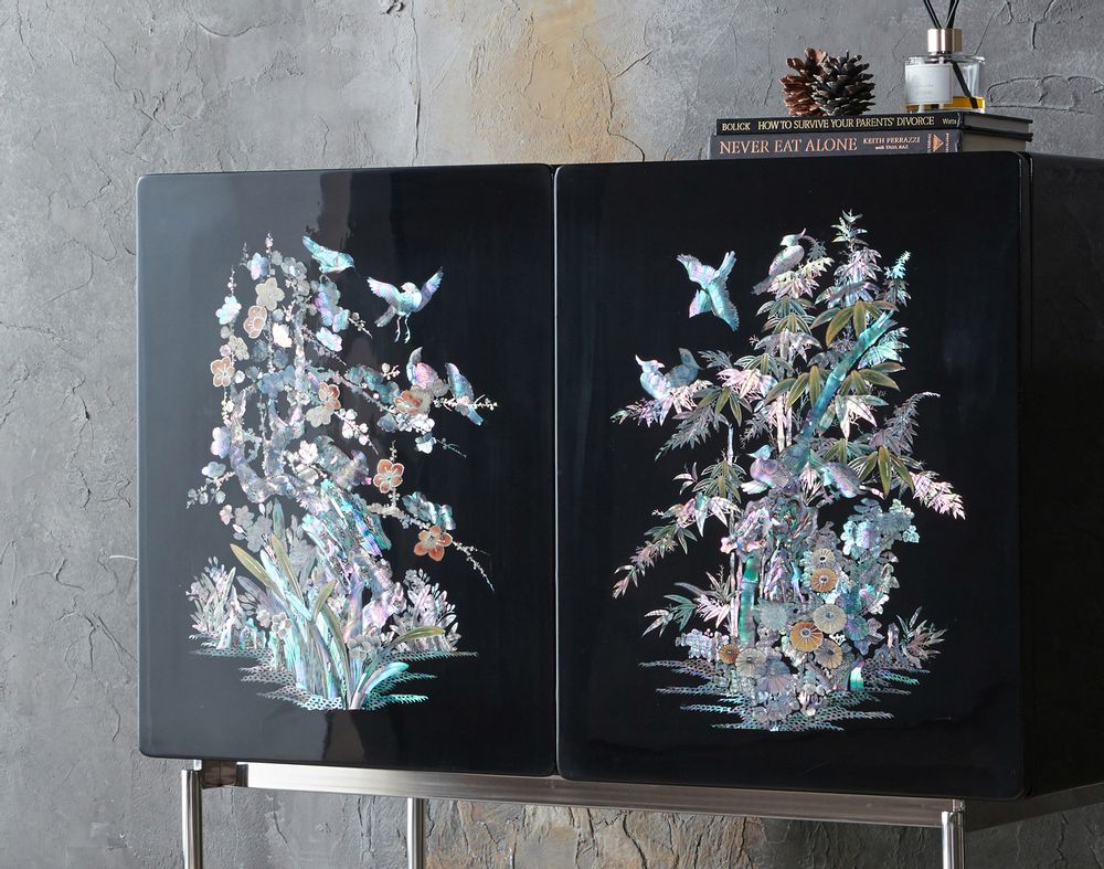 Decorative objects - FLOWER COLONY, 2 Doors Sideboard with Mother-of-Pearl - ARIJIAN