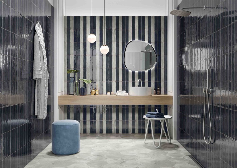 Revêtements sols intérieurs - SERIE TROPICAL BIANCO ET BLU 6X25 ET HEXAGONE GRIGIO - ELIOS CERAMICA BY ITALCER GROUP