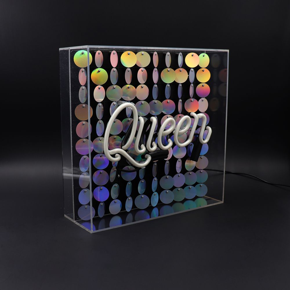 Desk lamps - 'Queen' Acrylic Box Neon Light with Sequins - LOCOMOCEAN
