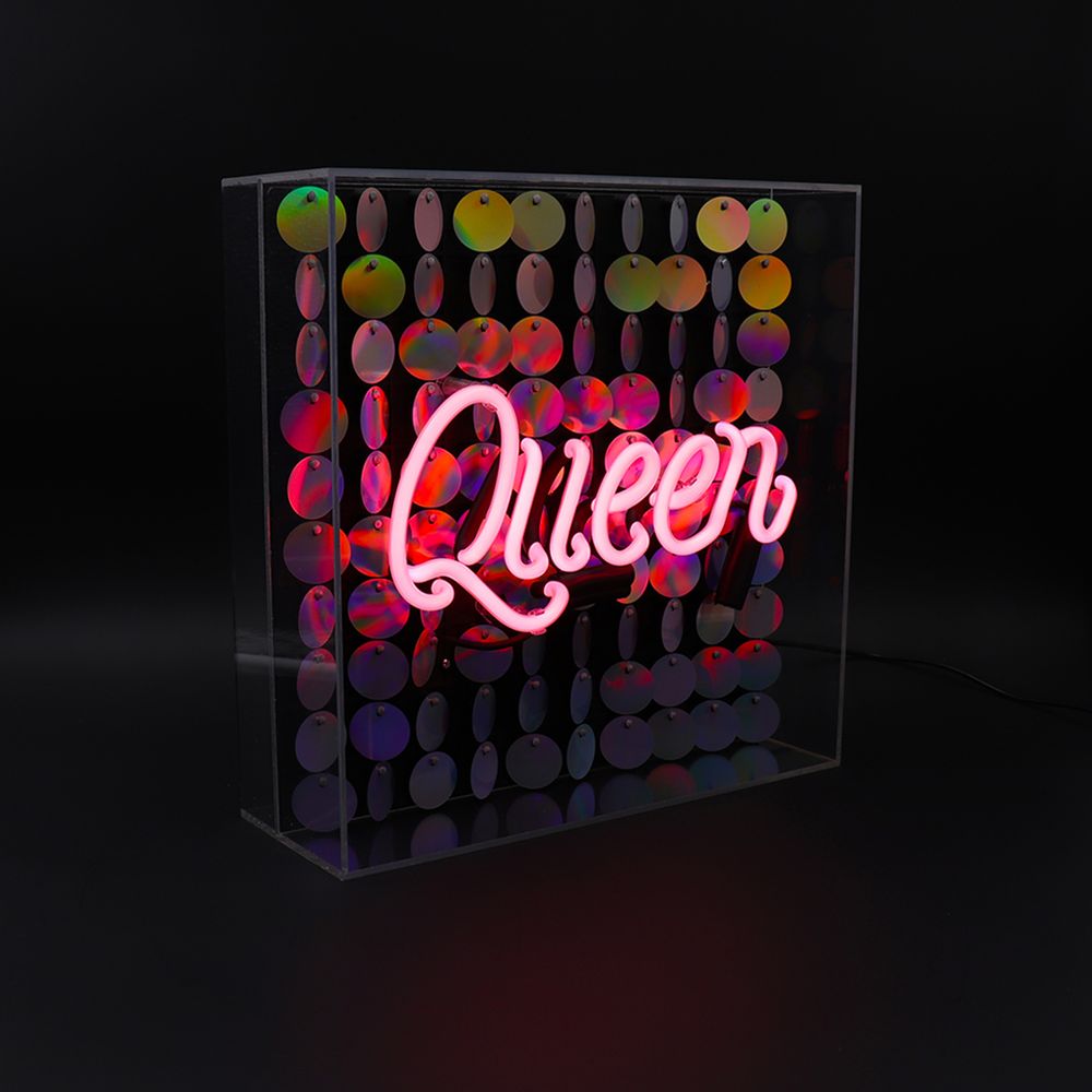 Desk lamps - 'Queen' Acrylic Box Neon Light with Sequins - LOCOMOCEAN