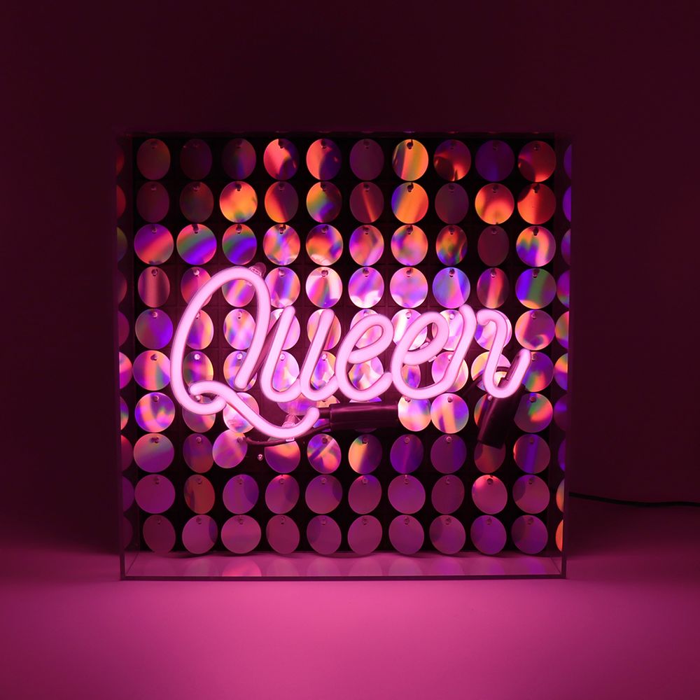 Desk lamps - 'Queen' Acrylic Box Neon Light with Sequins - LOCOMOCEAN