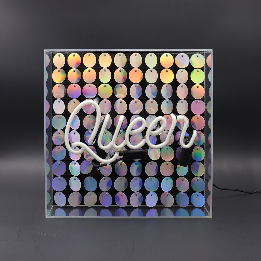 Desk lamps - 'Queen' Acrylic Box Neon Light with Sequins - LOCOMOCEAN