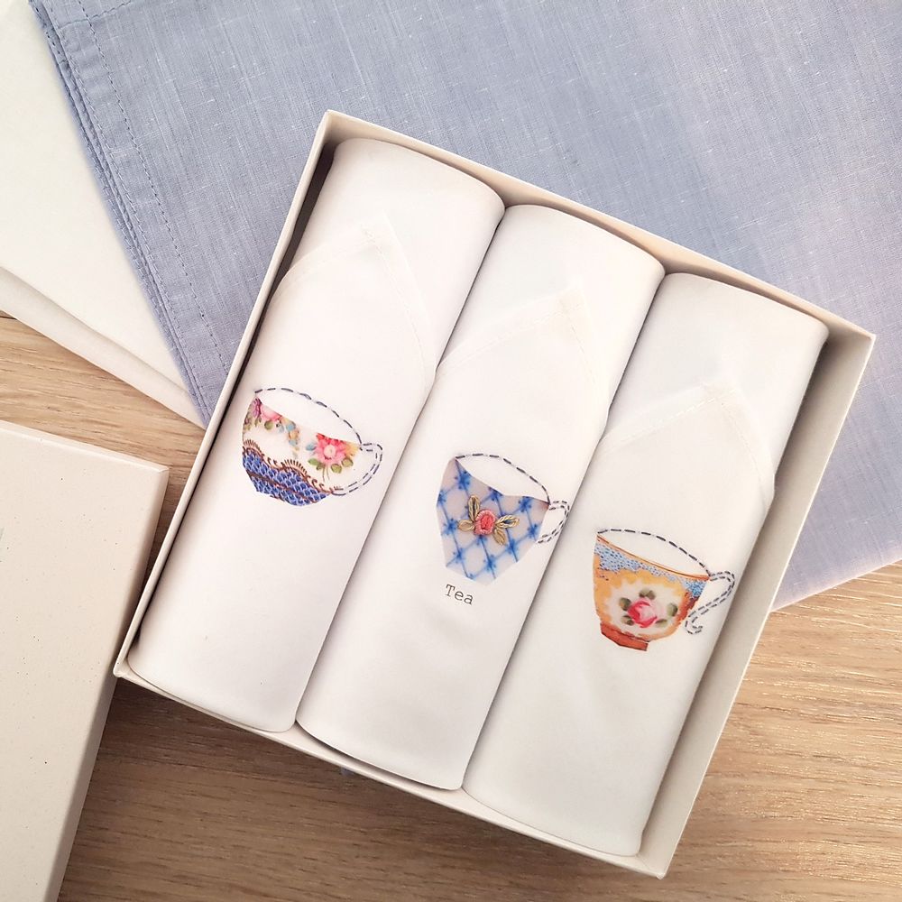 Scarves - Handkerchiefs - set of three embroidered handkerchiefs for ladies - TAMIELLE HANDKERCHIEFS
