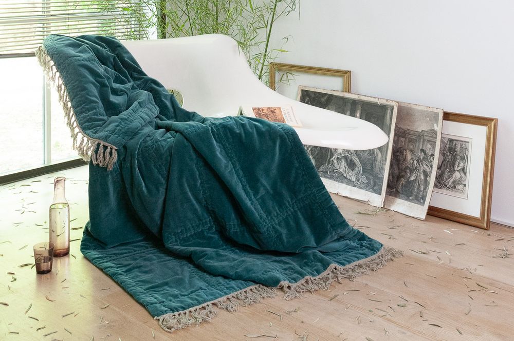 Decorative objects - Boho blanket in cotton velvet and large linen 130x250 cm - EN FIL D'INDIENNE...