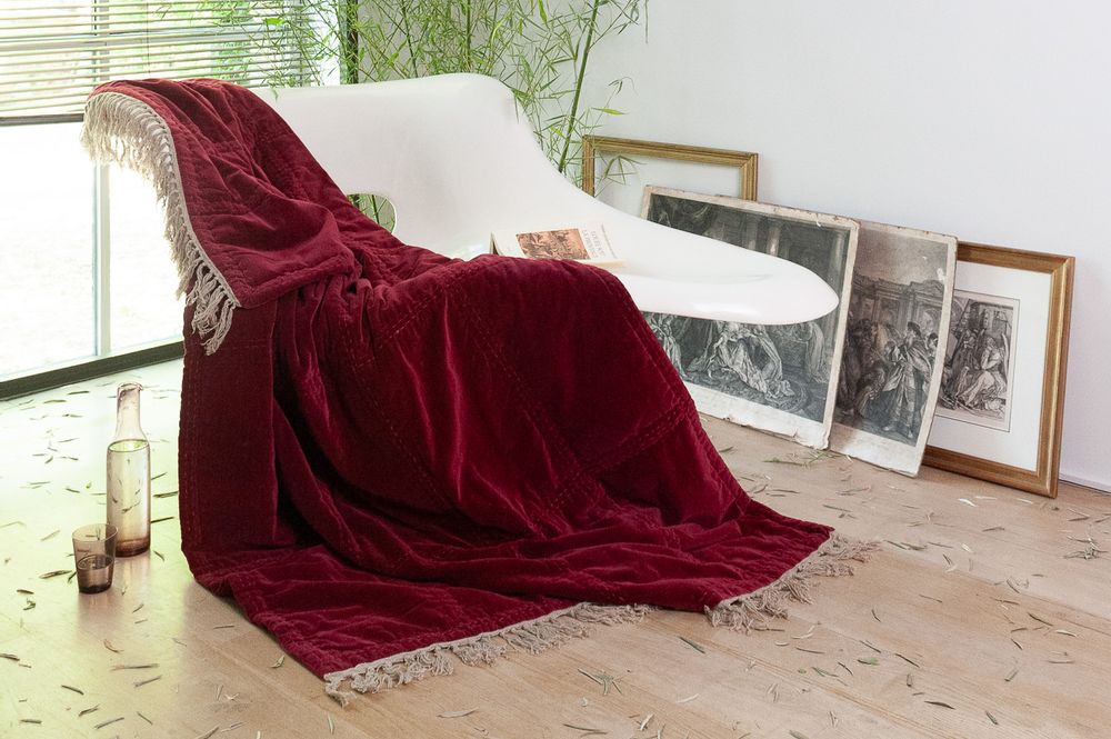 Decorative objects - Boho blanket in cotton velvet and large linen 130x250 cm - EN FIL D'INDIENNE...