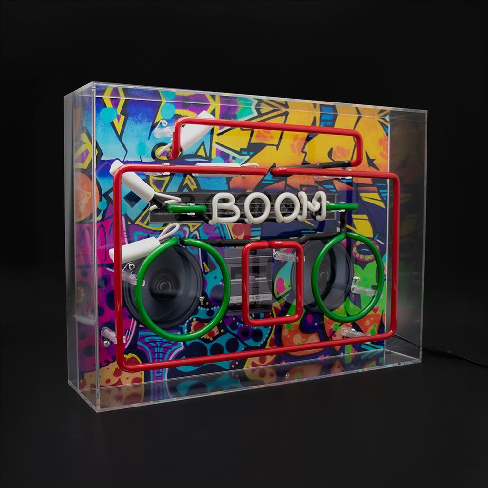 Lampes de bureau - 'Boom Box' Grande boîte à néon en acrylique avec graphisme - LOCOMOCEAN