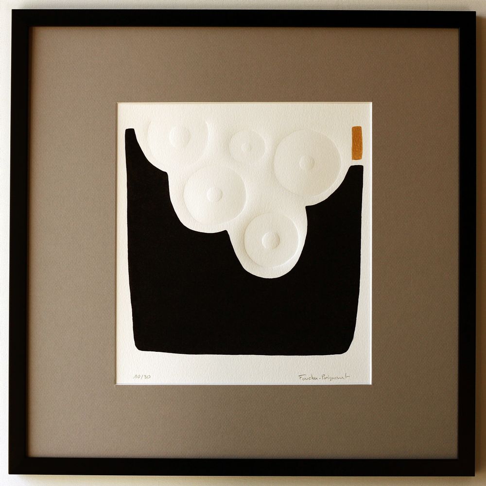 Frames - Engraving and embossing 40 cm x 40 cm black. - FOUCHER-POIGNANT