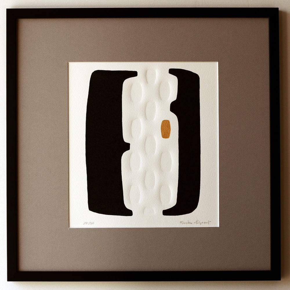 Frames - Engraving and embossing 40 cm x 40 cm black. - FOUCHER-POIGNANT