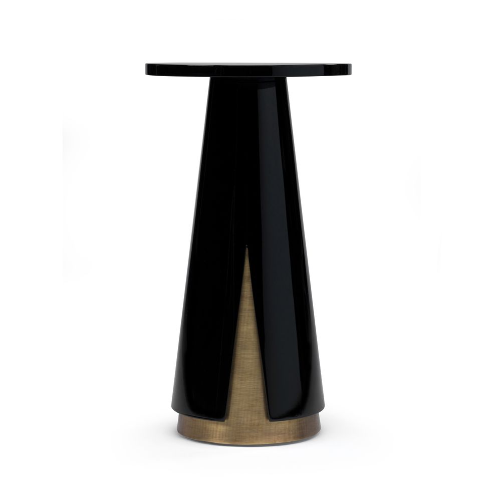 Tables basses - Table d'Appoint Mini Moon en Bois Laqué Noir avec Détails en Laiton - DUISTT
