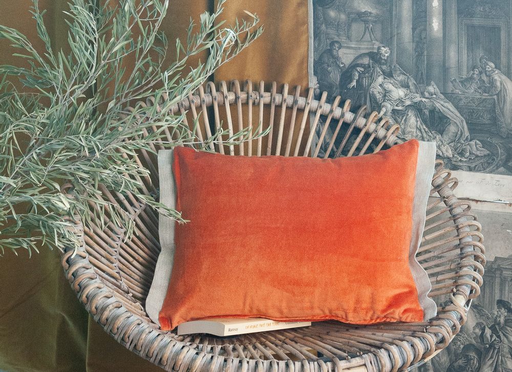 Coussins textile - Coussin Médicis en velours de coton et lin. - EN FIL D'INDIENNE...