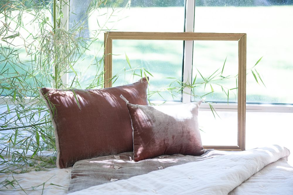 Coussins textile - FORTUNA 2 housses de Coussins en velours de soie et lin 25x35 cm - EN FIL D'INDIENNE...