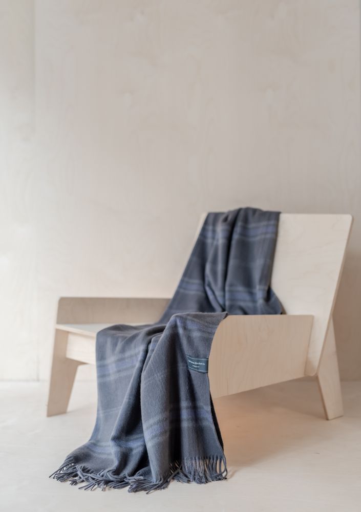 Throw blankets - Lambswool Blanket in Persevere Flint Grey Tartan - THE TARTAN BLANKET CO.