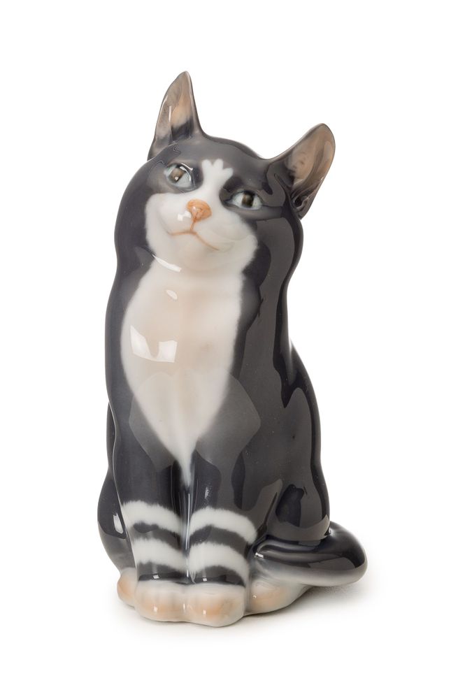 Sculptures, statuettes and miniatures - White cat sitting - ROYAL COPENHAGEN