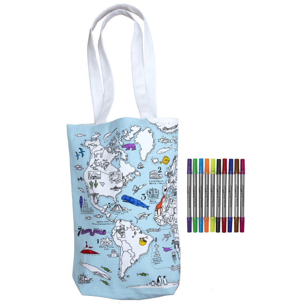 Sacs et cartables - sac cabas à colorier carte du monde - EATSLEEPDOODLE