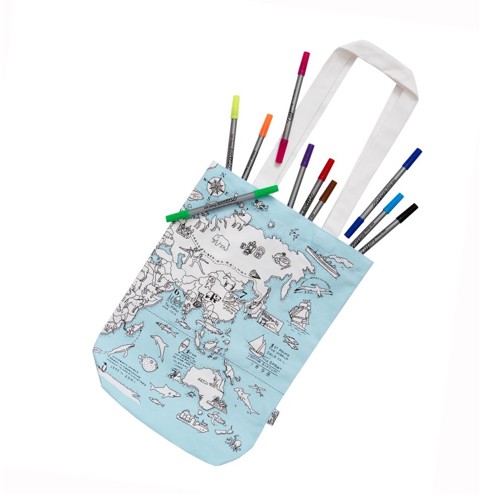 Sacs et cartables - sac cabas à colorier carte du monde - EATSLEEPDOODLE
