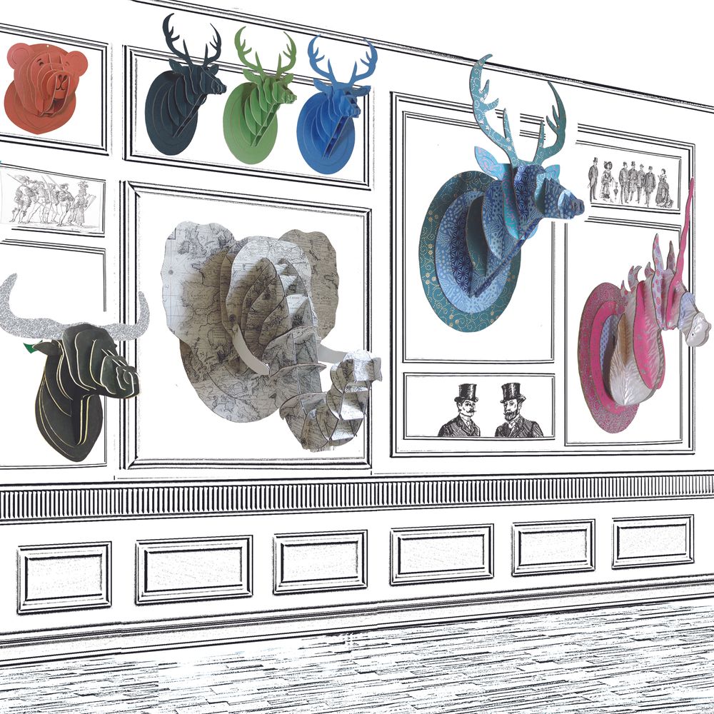 Other wall decoration - TROPHY CARTON 3D WALL DECOR, DEER, ELEPHANT, UNICORN, COW, ELAN... - SUPPLEMENT D'AM / PAPETERIE EPIGRAM
