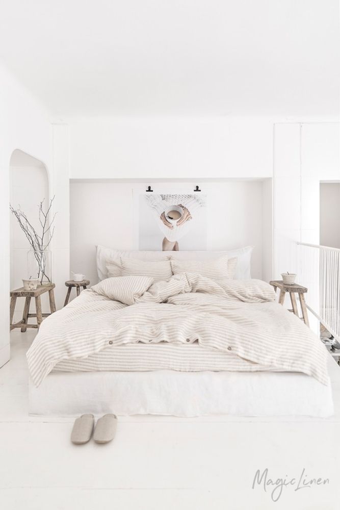 Linge de lit - PARURE DE COUETTE RAYÉE EN LIN NATUREL - MAGICLINEN