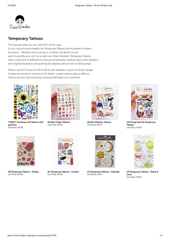 Cadeaux - Tatouages Temporaires - Sur la photo - Tournesol (A6) - ROSIE WONDERS