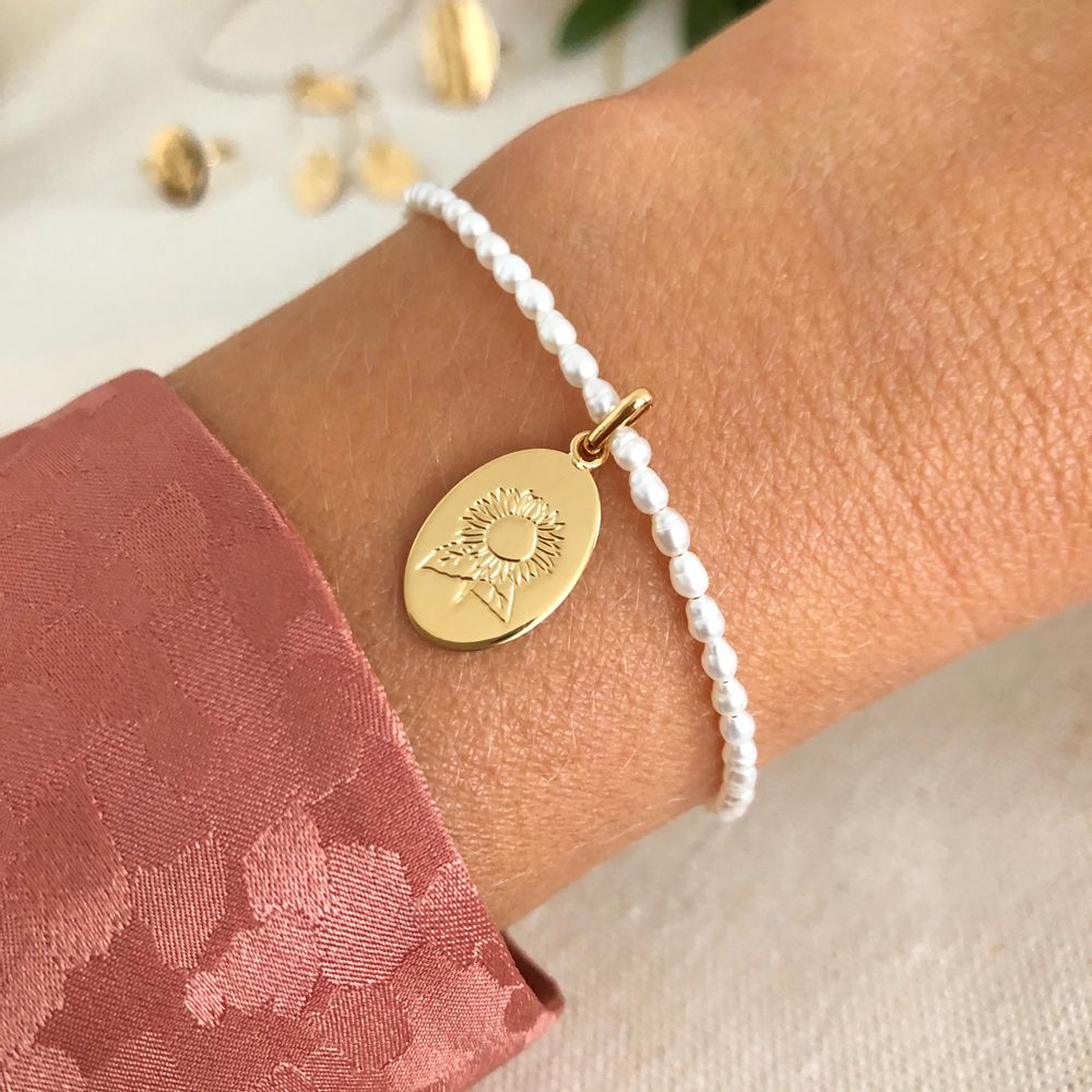 Bijoux - Bracelet perles médaille fleur herbier de Provence - JOUR DE MISTRAL