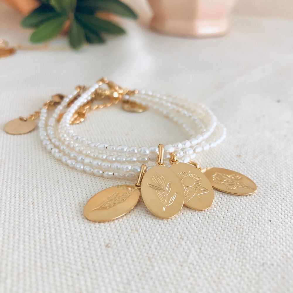 Bijoux - Bracelet perles médaille fleur herbier de Provence - JOUR DE MISTRAL