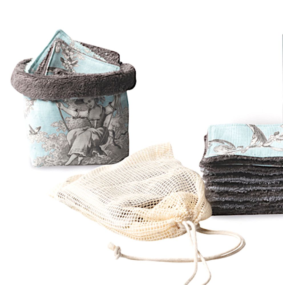 Bath towels - Storage basket with Zero Waste Reusable cleansing pads and a mesh bag - ATELIER CATHERINE MASSON