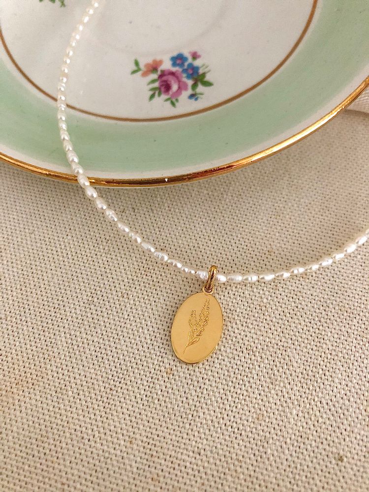 Bijoux - Collier herbier de Provence perles de culture - JOUR DE MISTRAL