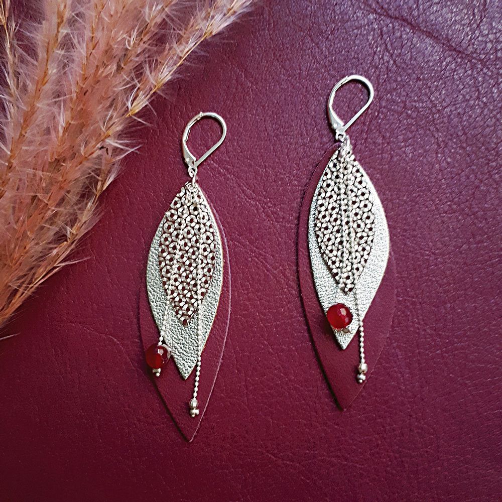 Jewelry - POP earrings in leather and fine stones - NI UNE NI DEUX BIJOUX