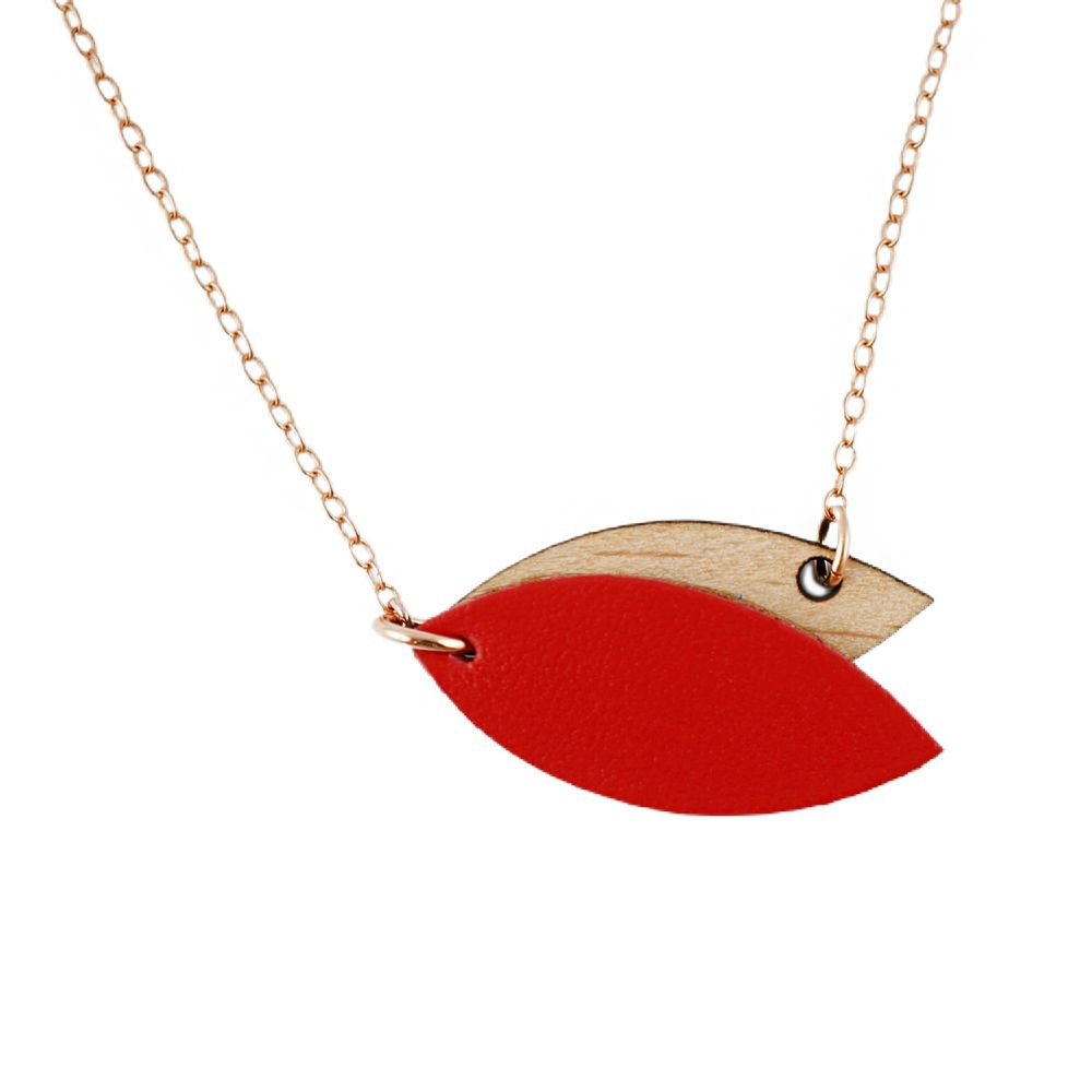 Jewelry - PETALE necklace in wood and leather gilded with fine gold - NI UNE NI DEUX BIJOUX