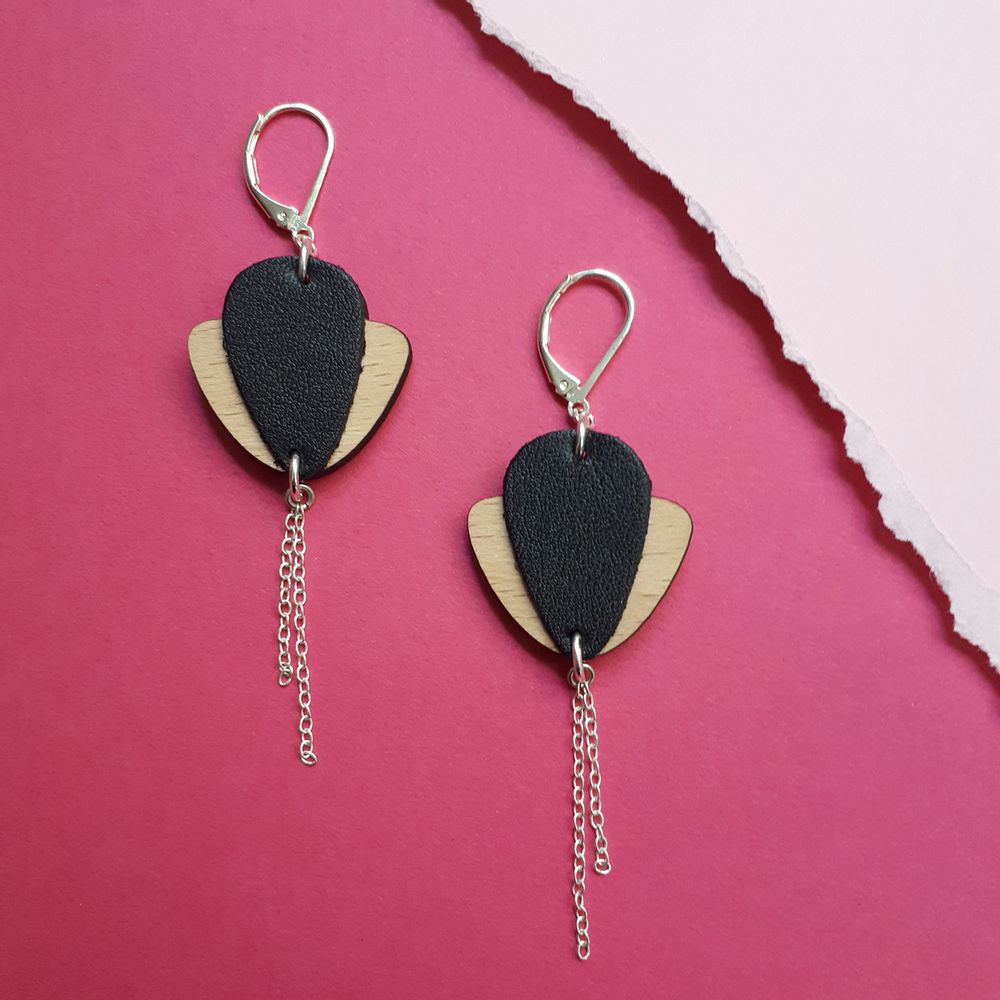 Jewelry - MAGNOLIA wooden and leather pendants - NI UNE NI DEUX BIJOUX