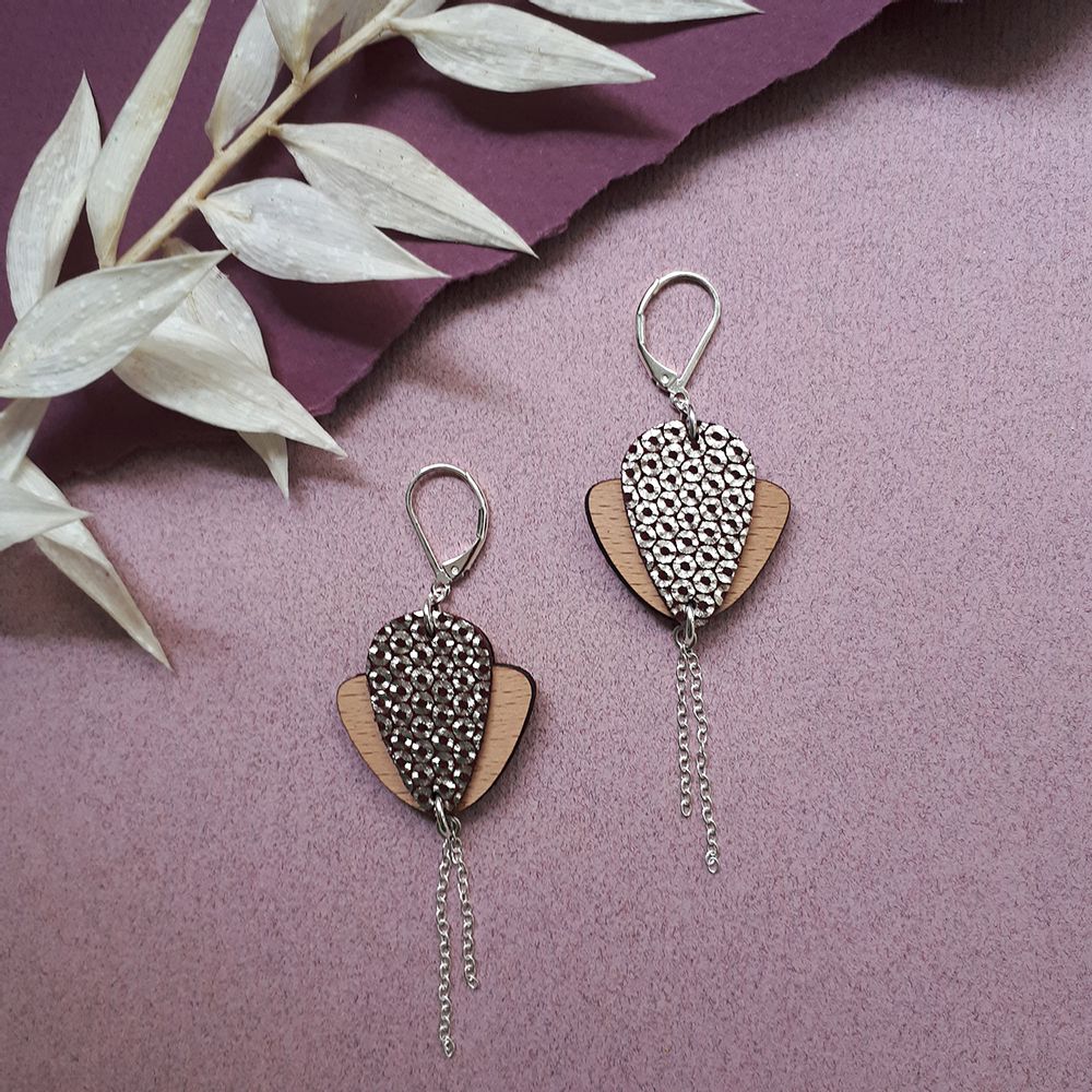 Jewelry - MAGNOLIA wooden and leather pendants - NI UNE NI DEUX BIJOUX