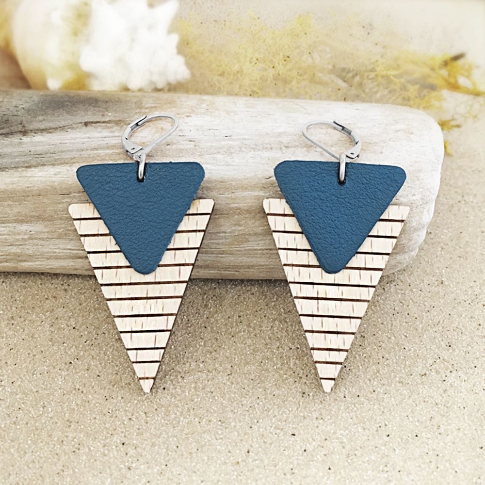 Jewelry - Earrings Marinière in leather wood - NI UNE NI DEUX BIJOUX