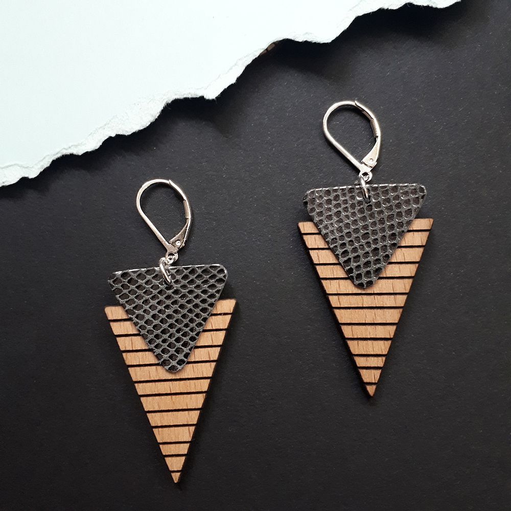 Jewelry - Earrings Marinière in leather wood - NI UNE NI DEUX BIJOUX