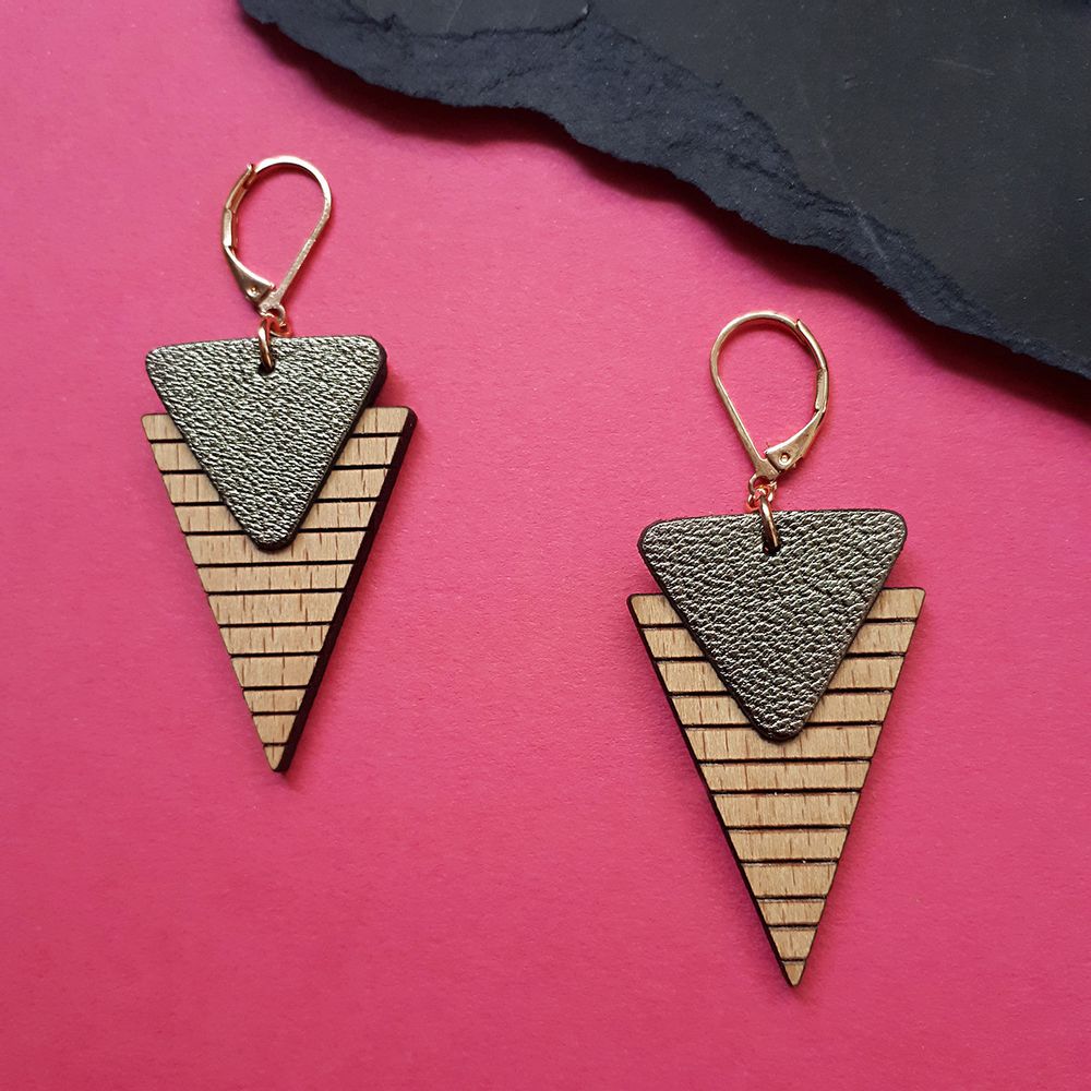 Jewelry - Earrings Marinière in leather wood - NI UNE NI DEUX BIJOUX