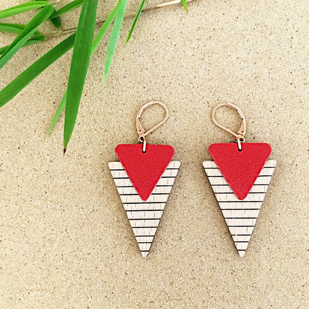 Jewelry - Earrings Marinière in leather wood - NI UNE NI DEUX BIJOUX
