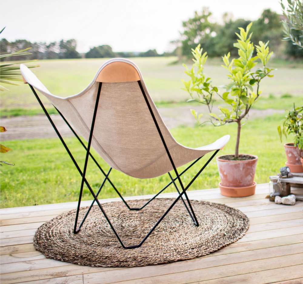 Objets design - Canvas Mariposa en toile (fauteuil en chanvre) - Structure Noire - CUERO
