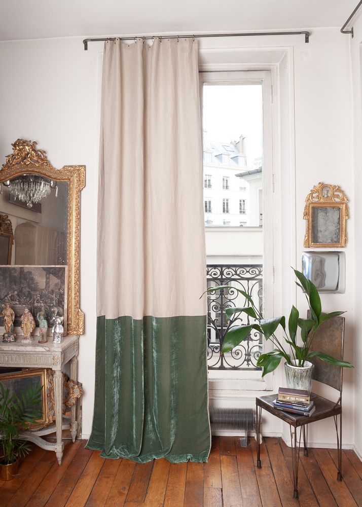 Curtains and window coverings - FORTUNA DUO Silk Velvet and Linen Curtain 140x300 cm - EN FIL D'INDIENNE...