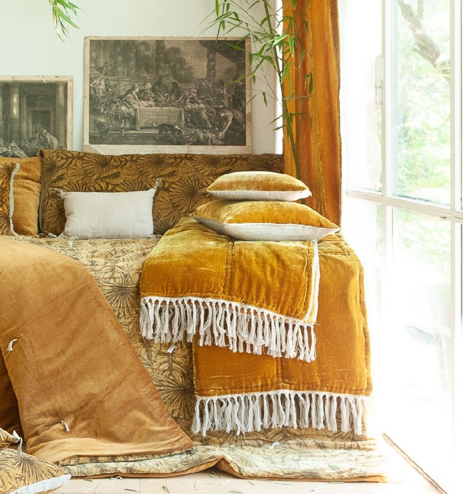 Plaids - Plaid Fortuna 100x250 cm en velours de soie et lin - EN FIL D'INDIENNE...