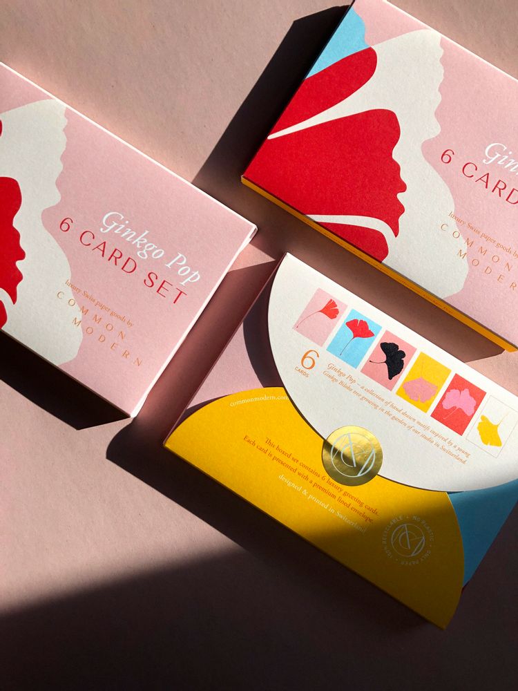 Carterie - Cartes de vœux - Coffret de 6 - Ginkgo Pop - COMMON MODERN