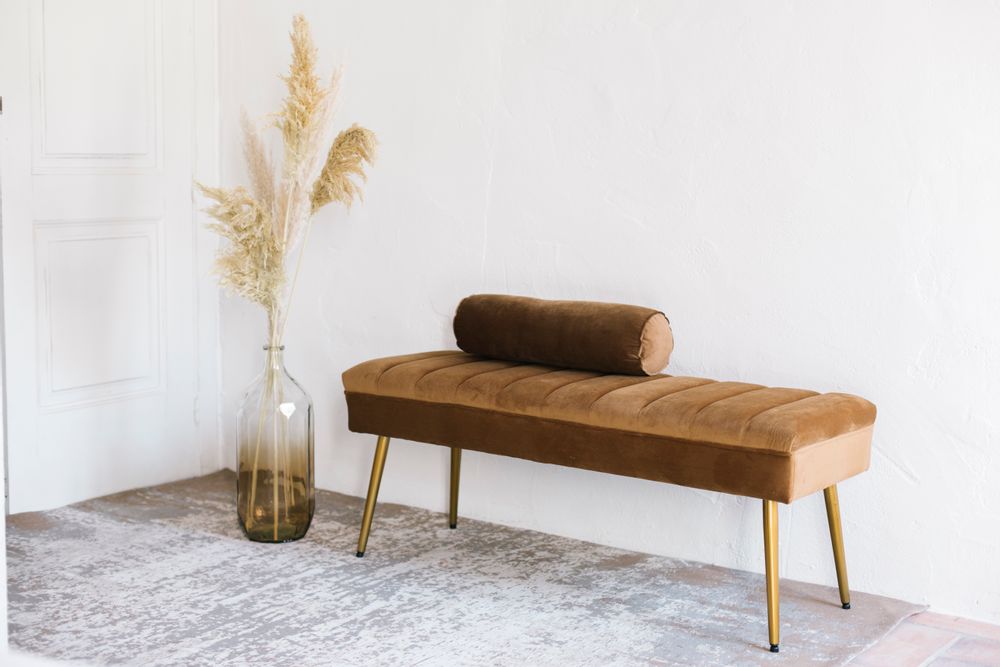 Benches - Tobler  Toffee Velvet Bench MU70019 - ANDREA HOUSE