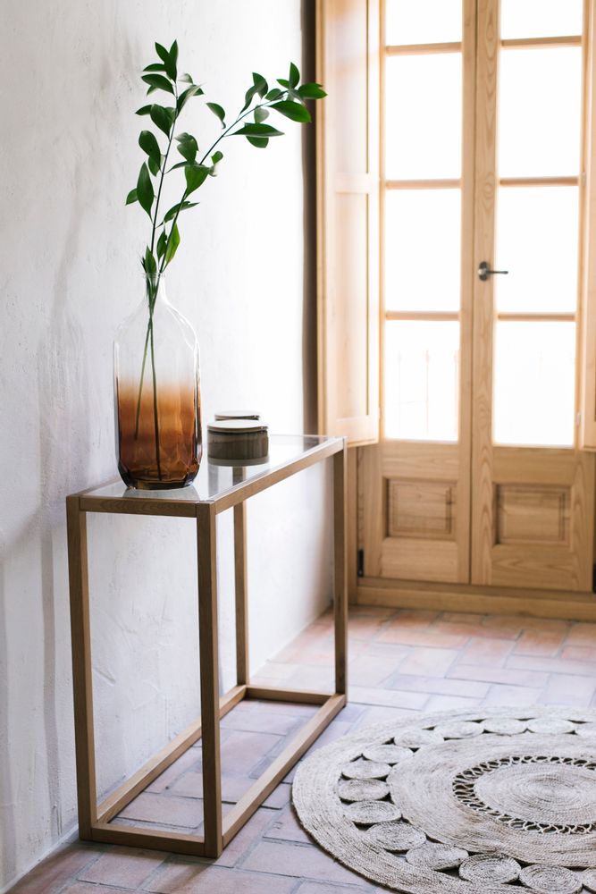 Console table - Oak wood and glass console MU70189 - ANDREA HOUSE