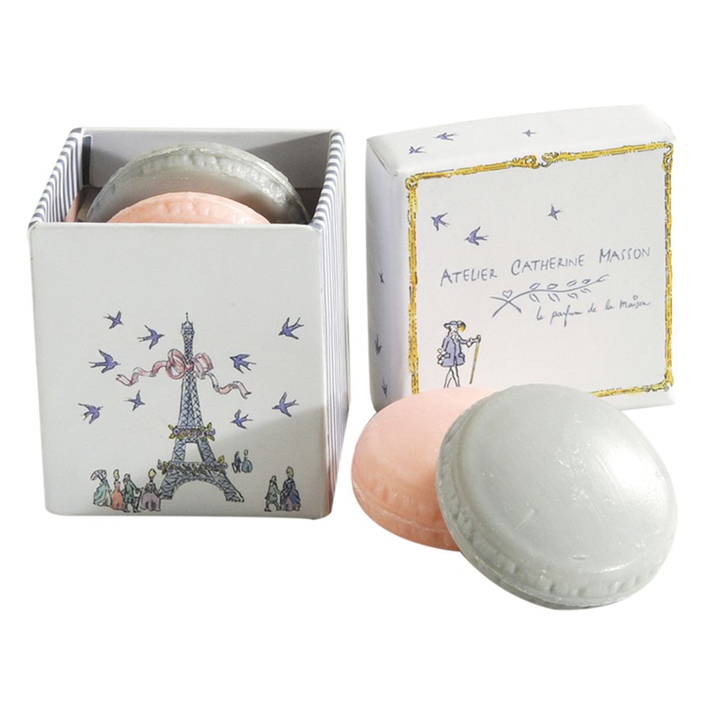 Objets personnalisables - Boite de 2 savons macarons - ATELIER CATHERINE MASSON