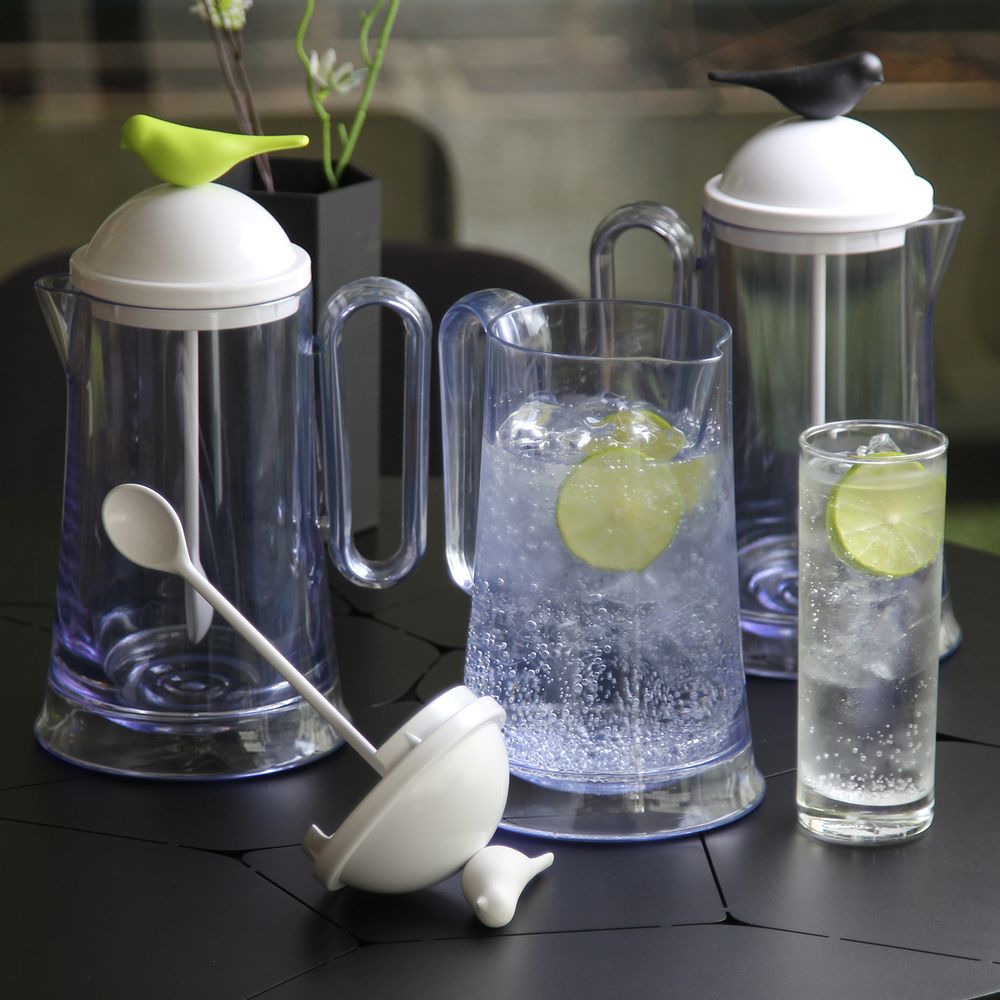 Office sets - Sparrow Jug & Spoon + Stirrer - Kitchenware : Party Drinking glass Coaster Canister Jar Tea and Coffee 100% recyclable. - QUALY DESIGN OFFICIAL