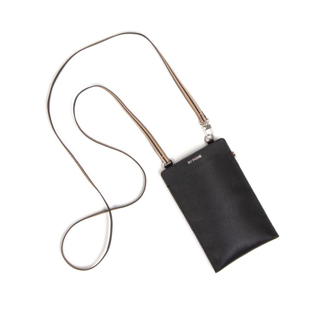 Petite maroquinerie - Phone Black - Pochette en cuir pour téléphone avec cordon amovible - MLS-MARIELAURENCESTEVIGNY