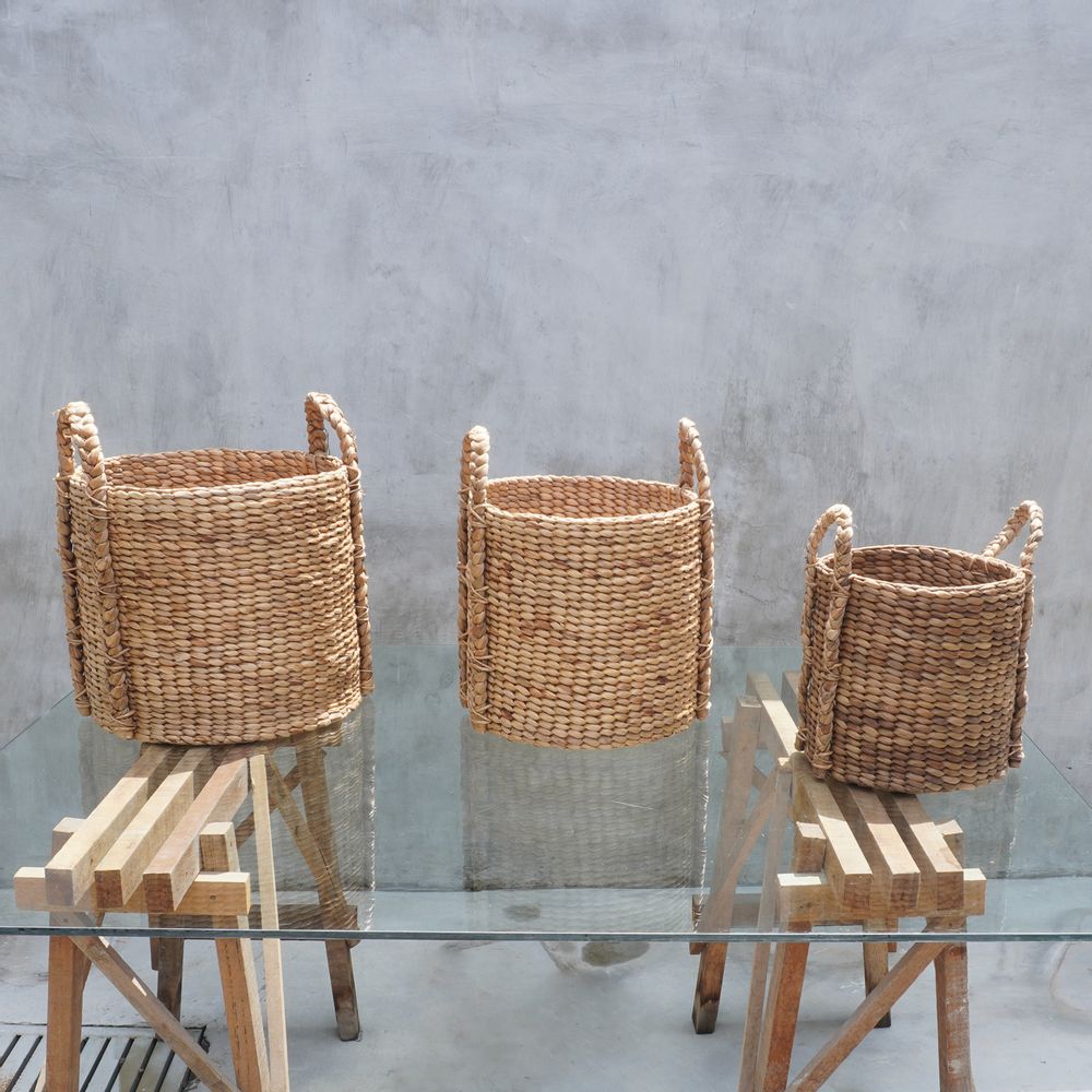 Objets de décoration - Panier à linge en osier en jacinthe séchée - Lot de 3 - NYAMAN GALLERY BALI