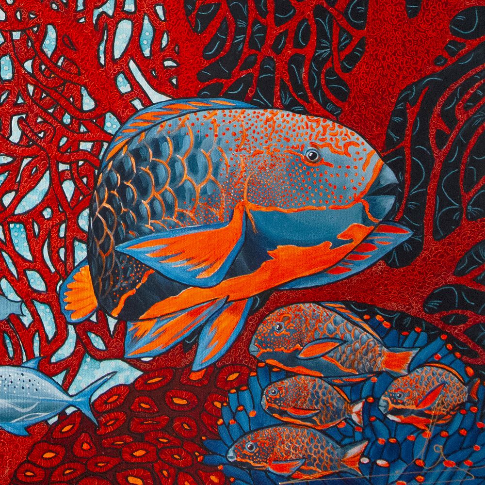 Papiers peints - Papier peint "La Danse" 263 x 450 cm - ORANGE / BLEU - Raccordable à l'infini à l'horizontale et/ou à la verticale - Maison Fétiche - MAISON FÉTICHE