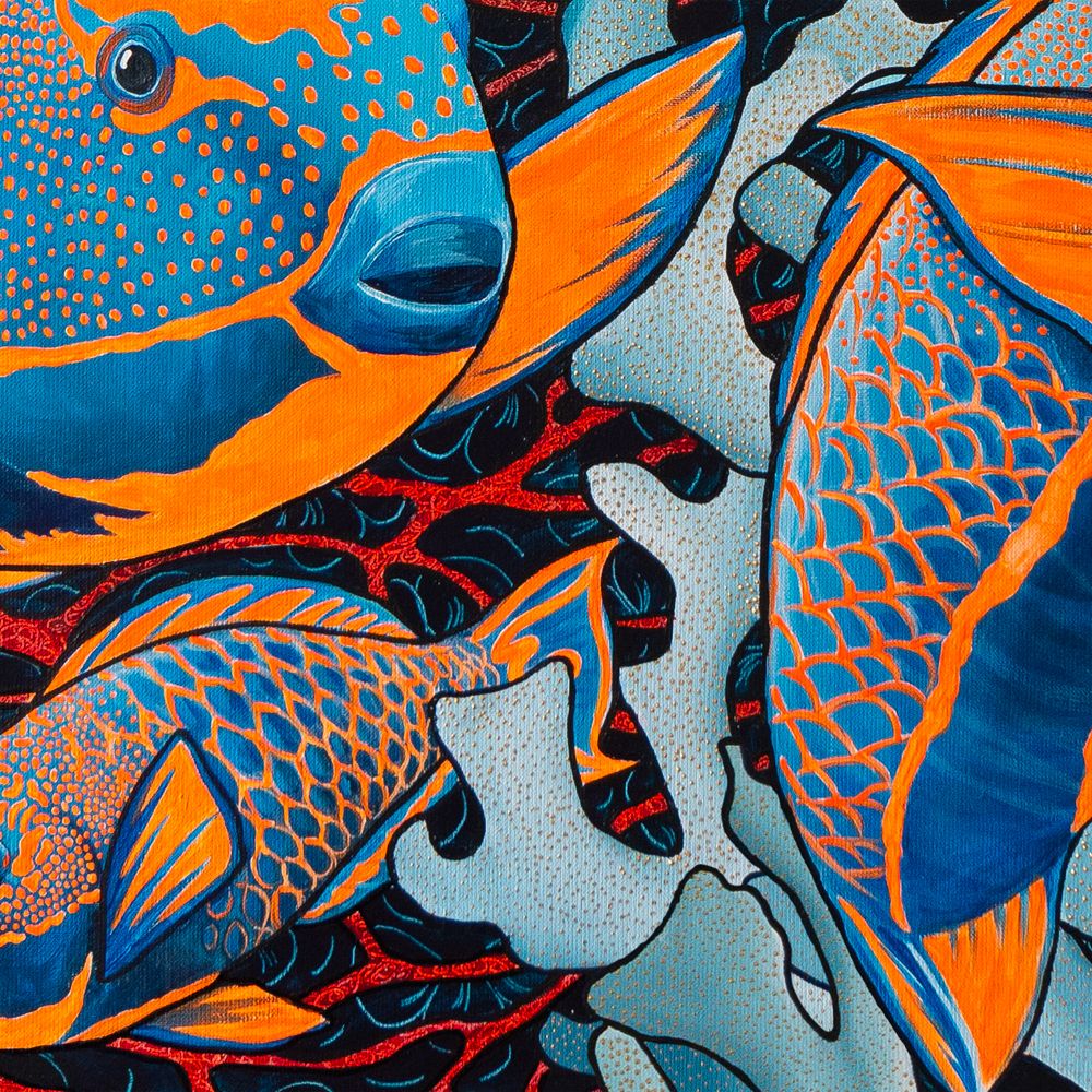 Papiers peints - Papier peint "La Danse" 263 x 450 cm - ORANGE / BLEU - Raccordable à l'infini à l'horizontale et/ou à la verticale - Maison Fétiche - MAISON FÉTICHE