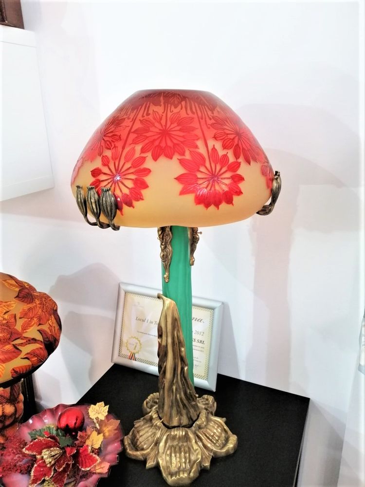 Lampes de table - Lampe en pâte de verre, verre gravé, style Art Nouveau - TIEF