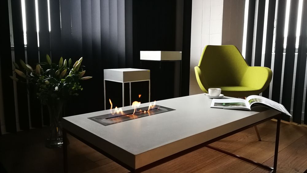 Coffee tables - TABULA CUBICOLO IGNIS Concrete Table with steel frame with or without fireplace - CO33 EXKLUSIVE BETONMÖBEL