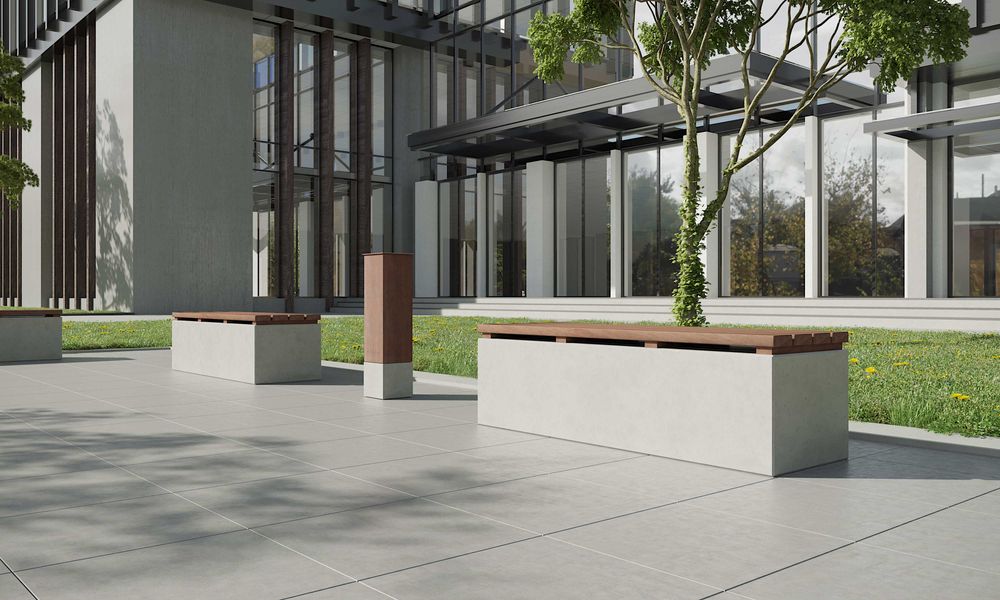 Benches for hospitalities & contracts - ANGULUS SEDES TRUNCUS Concrete garden bench with optional wood seat/backrest - CO33 EXKLUSIVE BETONMÖBEL